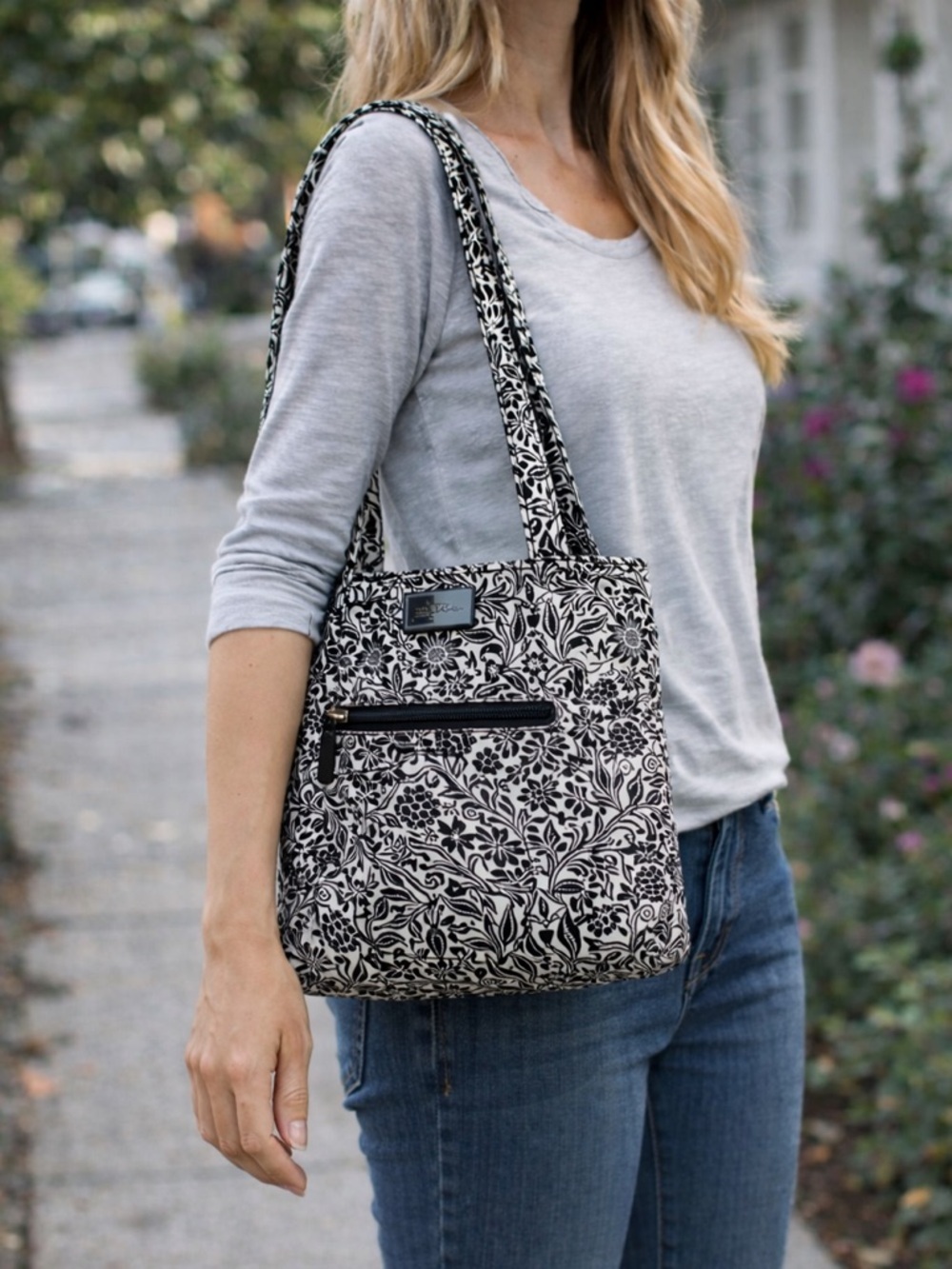 Bella Russo Black & White Floral Tote Bag Shoulder Bag | Large Everyday Carryall